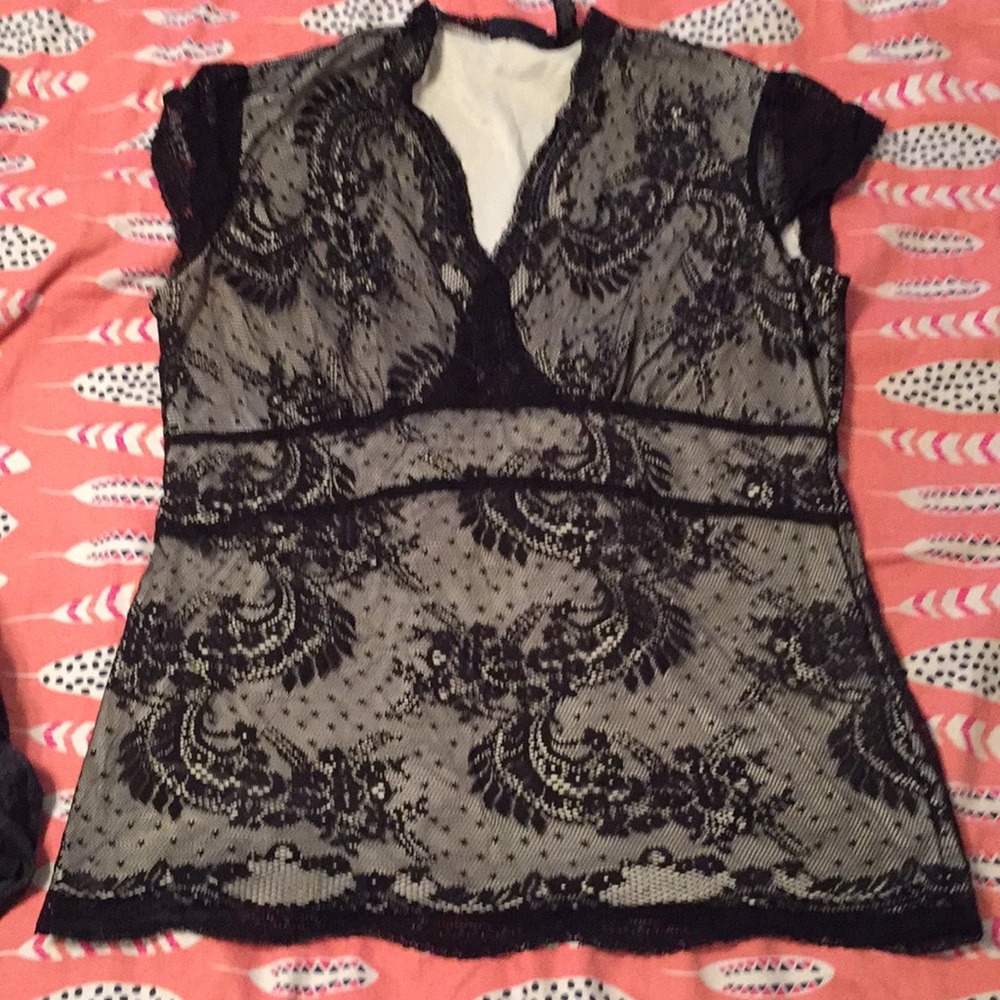 NY and Co Black and Cream Lace Top